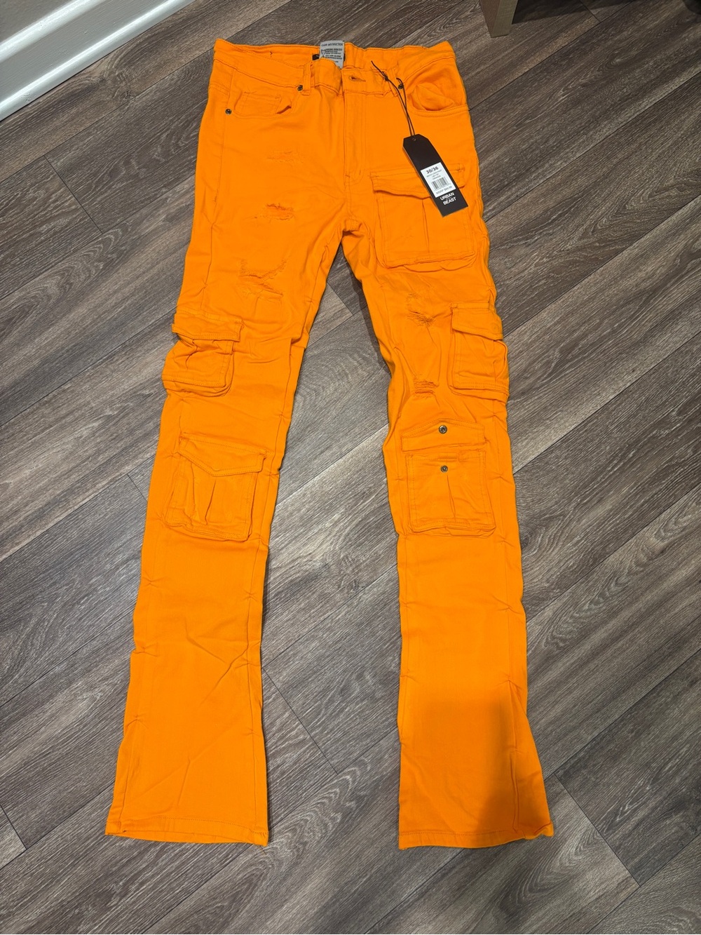 Men's Stacked Skinny Cargo Pants in Vibrant Orange Multiple Sizes 36” Length
